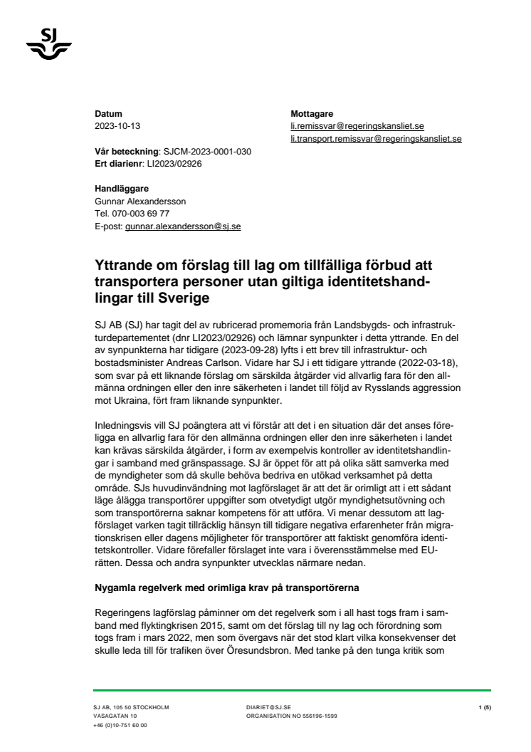 Remiss_Lagförslag om tillfälliga förbud att transportera personer utan giltiga ID-handlingar till Sverige_SJ yttrande.pdf