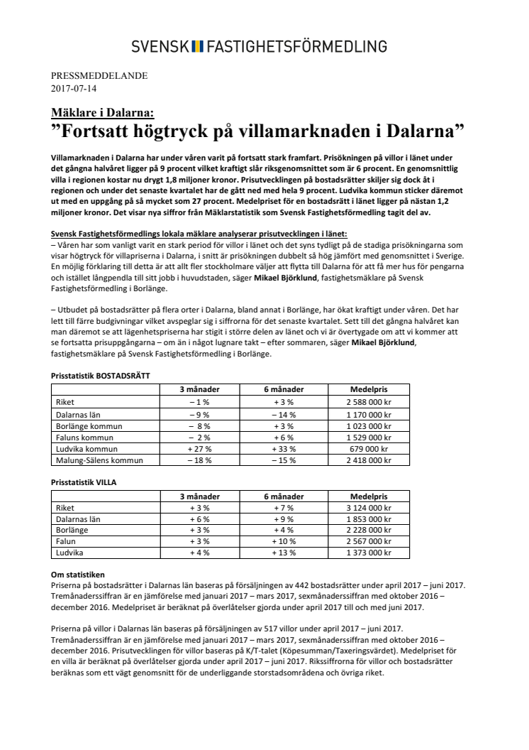 Mäklare i Dalarna: ”Fortsatt högtryck på villamarknaden i Dalarna”