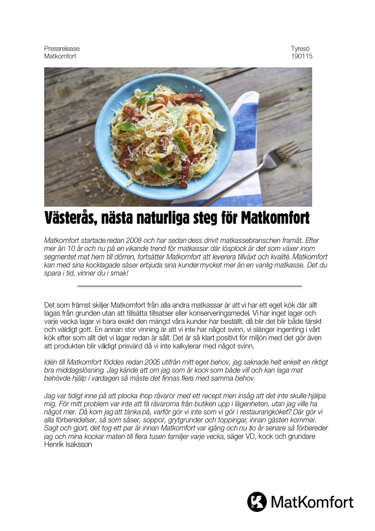 Västerås, nästa naturliga steg för Matkomfort