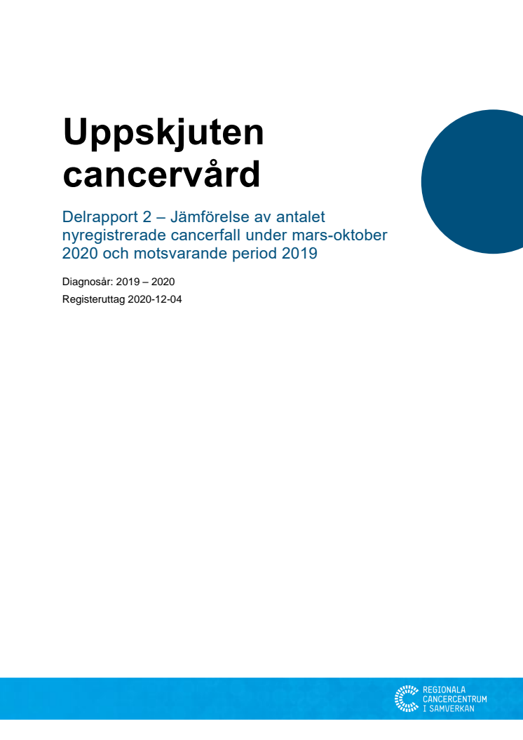 Uppskjuten cancervård delrapport 2 – Jämförelse av antalet nyregistrerade cancerfall under mars-oktober 2020 och motsvarande period 2019