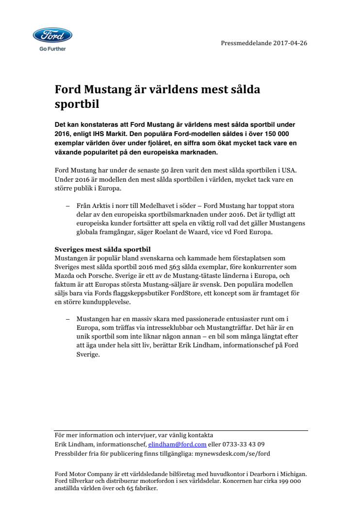 Ford Mustang är världens mest sålda sportbil 