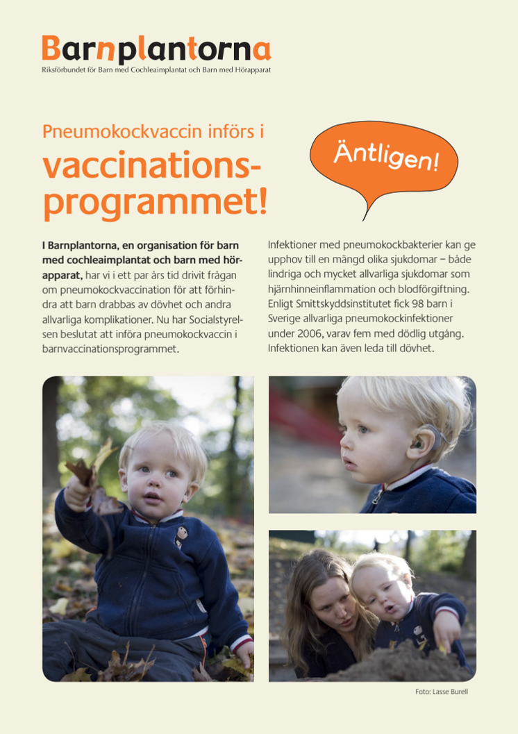 Pneumokockvaccin införs i vaccinationsprogrammet, informationsblad