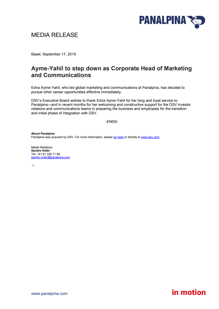 Ayme-Yahil to step down as Corporate Head of Marketing and Communications