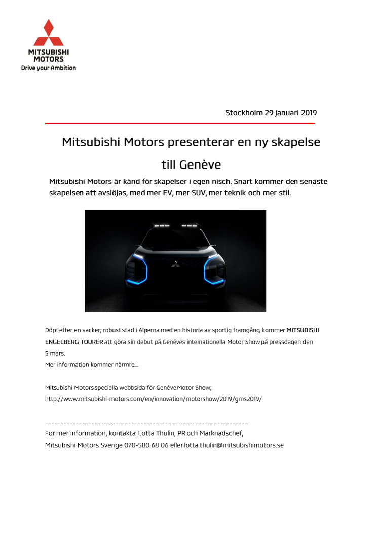 Mitsubishi Motors presenterar en ny skapelse till Genéve Motor Show