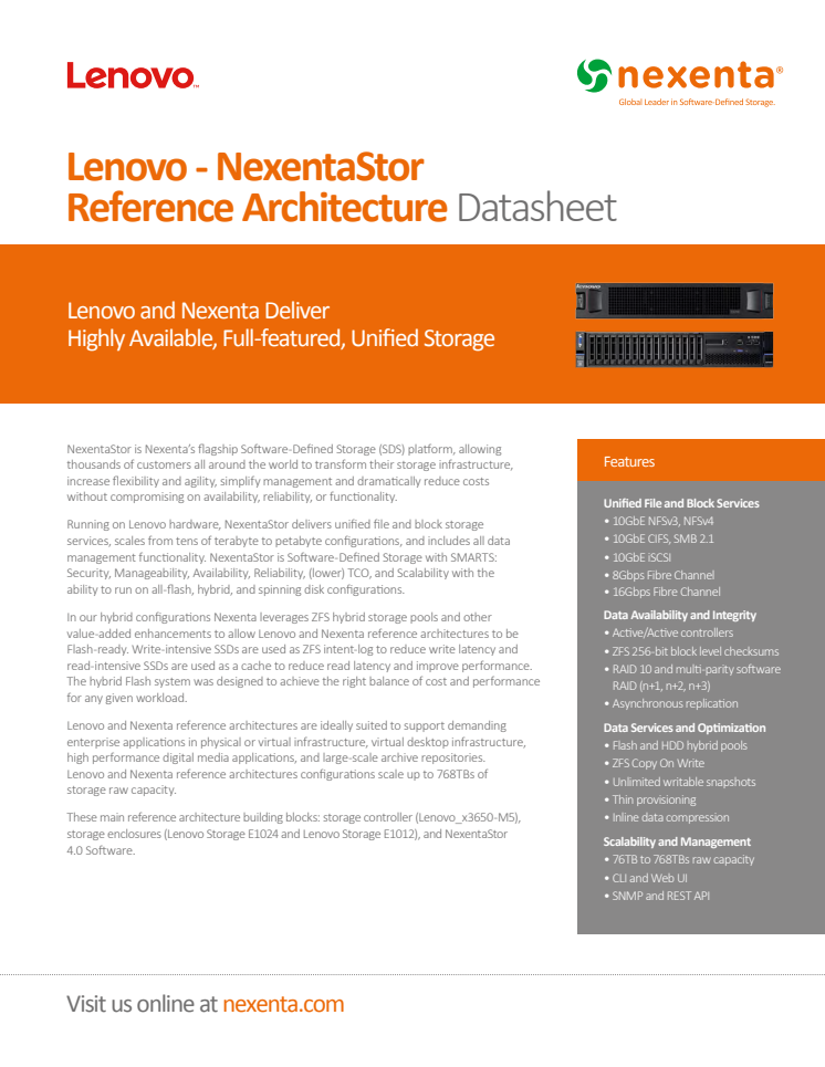 Nexenta - Lenovo Reference Architecture Data Sheet