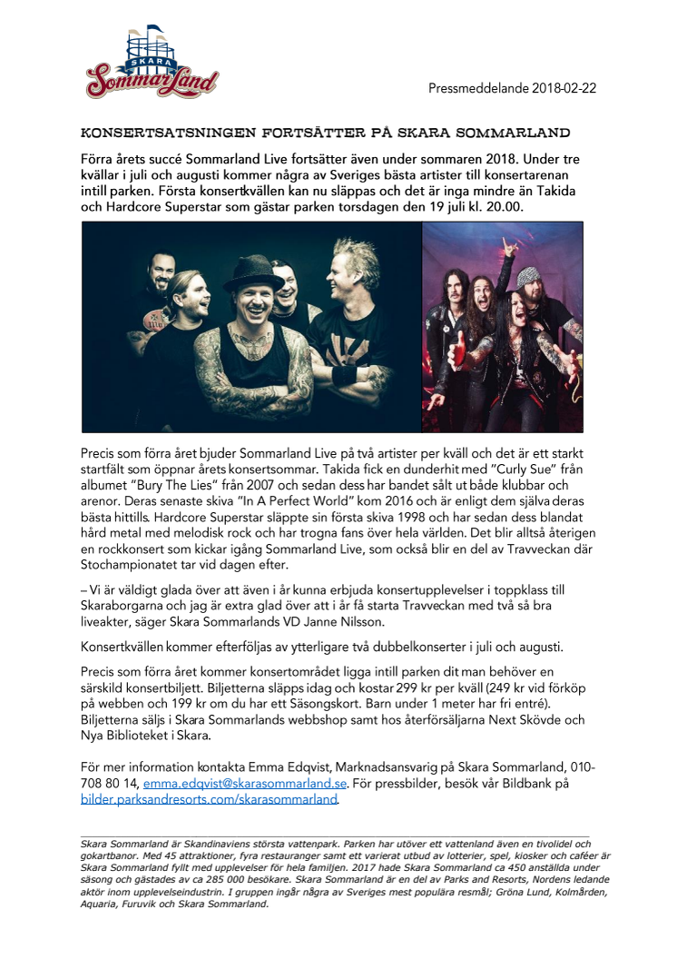Konsertsatsningen fortsätter på Skara Sommarland