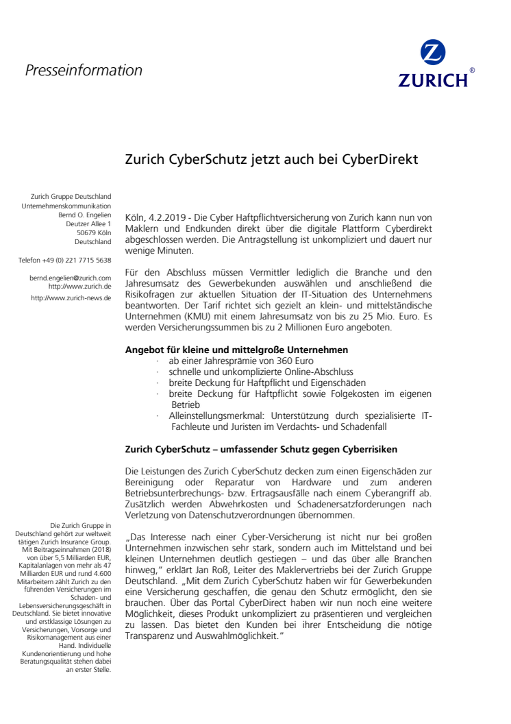Zurich CyberSchutz jetzt auch bei CyberDirekt 