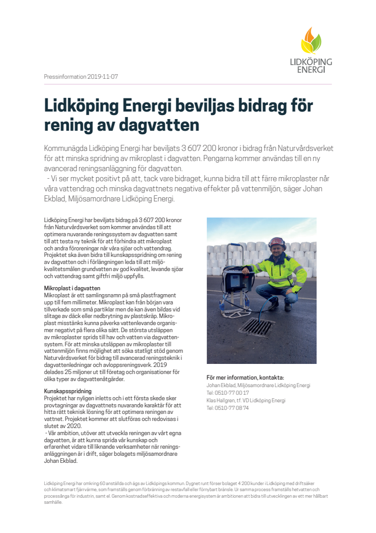 Lidköping Energi beviljas bidrag för rening av dagvatten