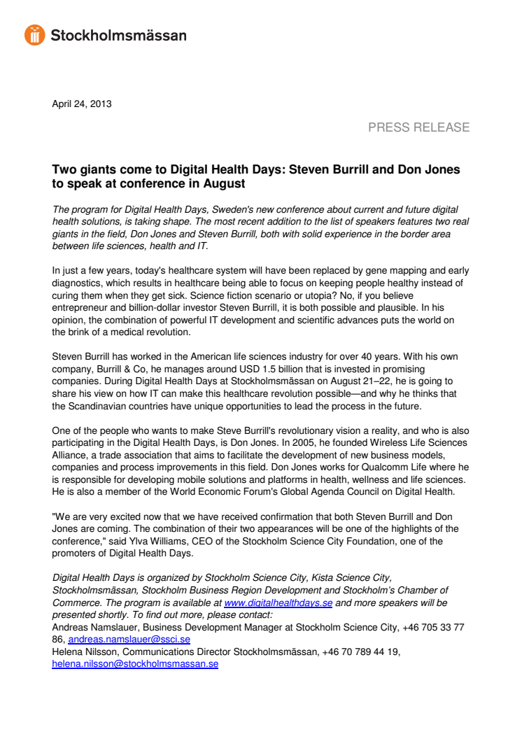 Two giants come to Digital Health Days: Steven Burrill and Don Jones to speak at conference in August