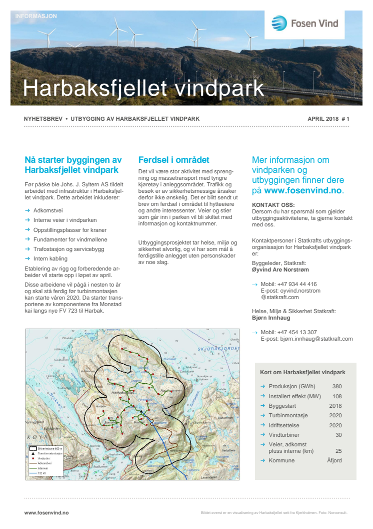 Nyhetsbrev Harbaksfjellet vindpark #1 - 2018