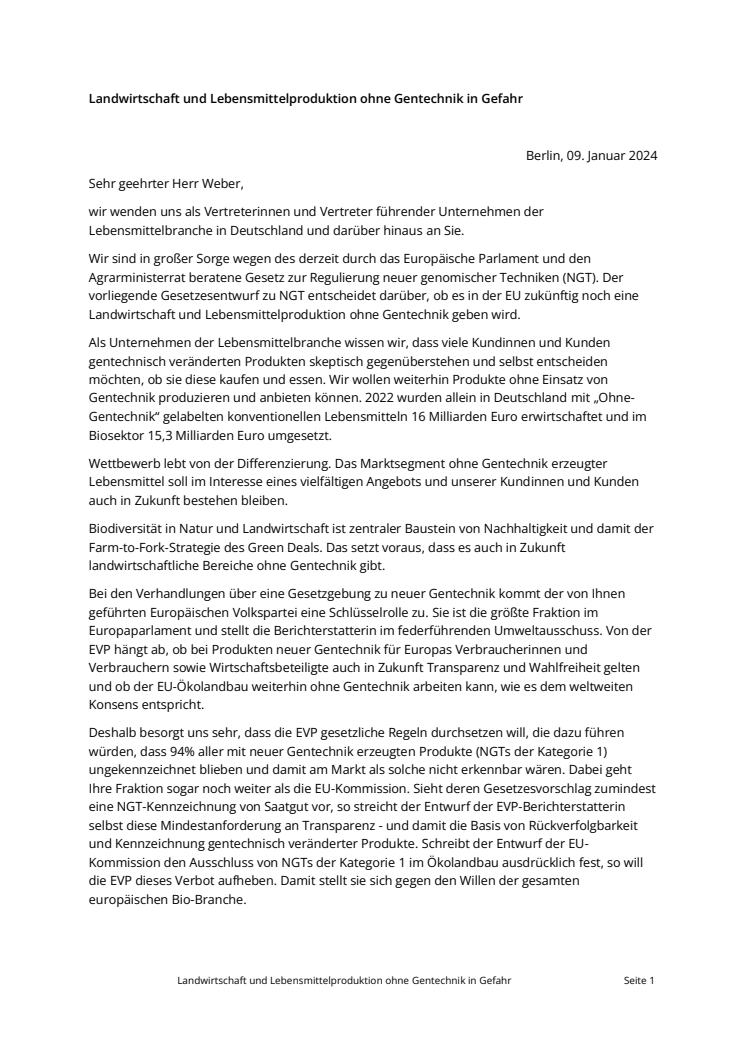 Offener Brief an Manfred Weber Update 22. Januar 2024