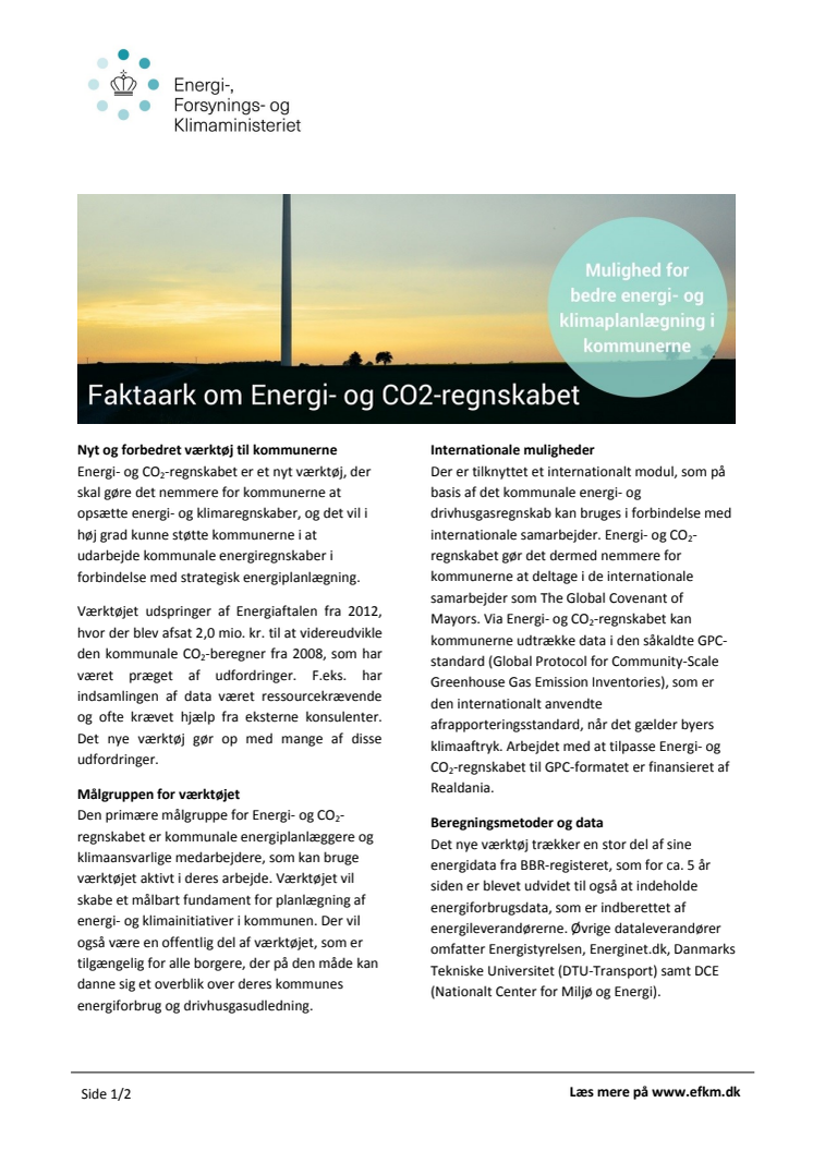 Faktaark om Energi- og CO2-regnskabet