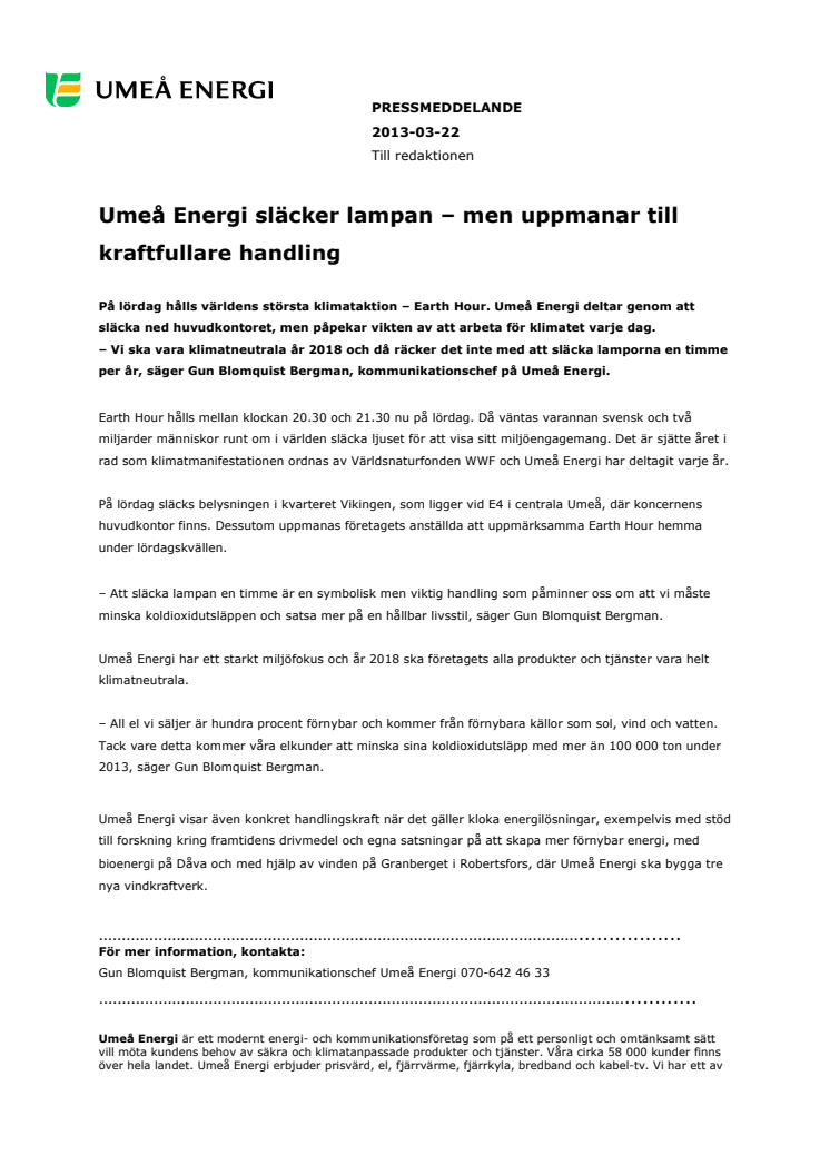 Umeå Energi släcker lampan – men uppmanar till kraftfullare handling 