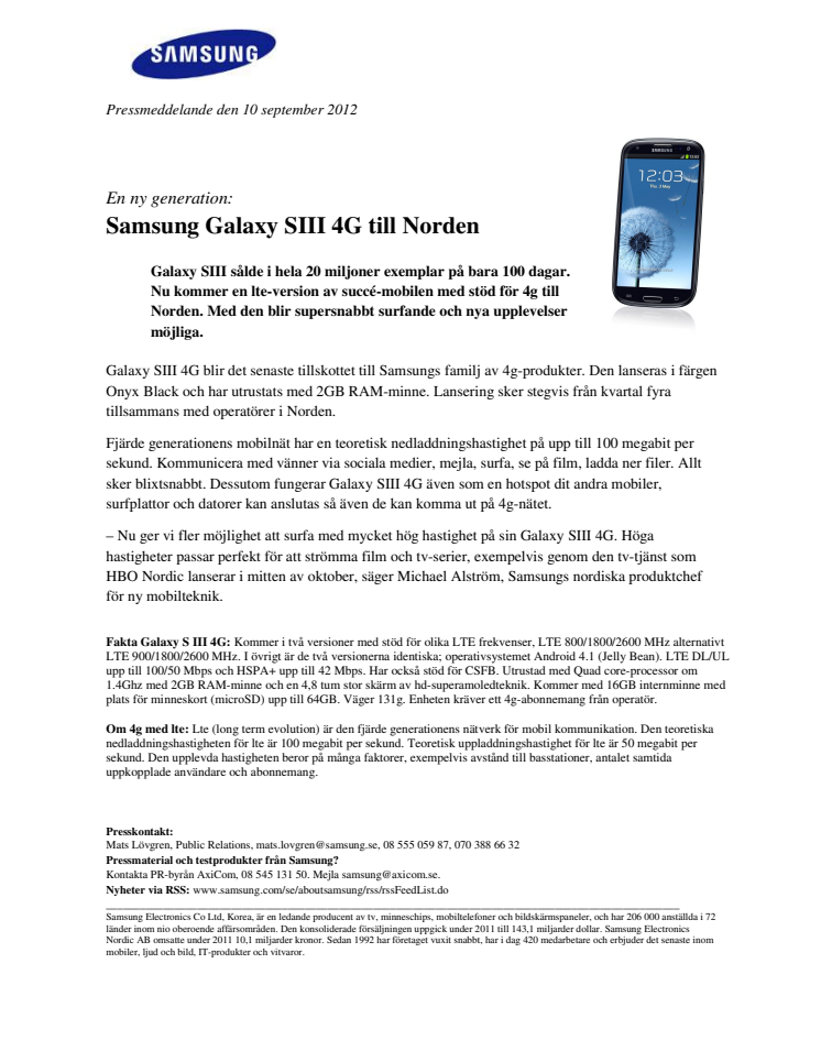 En ny generation: Samsung Galaxy SIII 4G till Norden