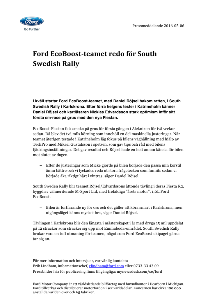 Ford EcoBoost-teamet redo för South Swedish Rally