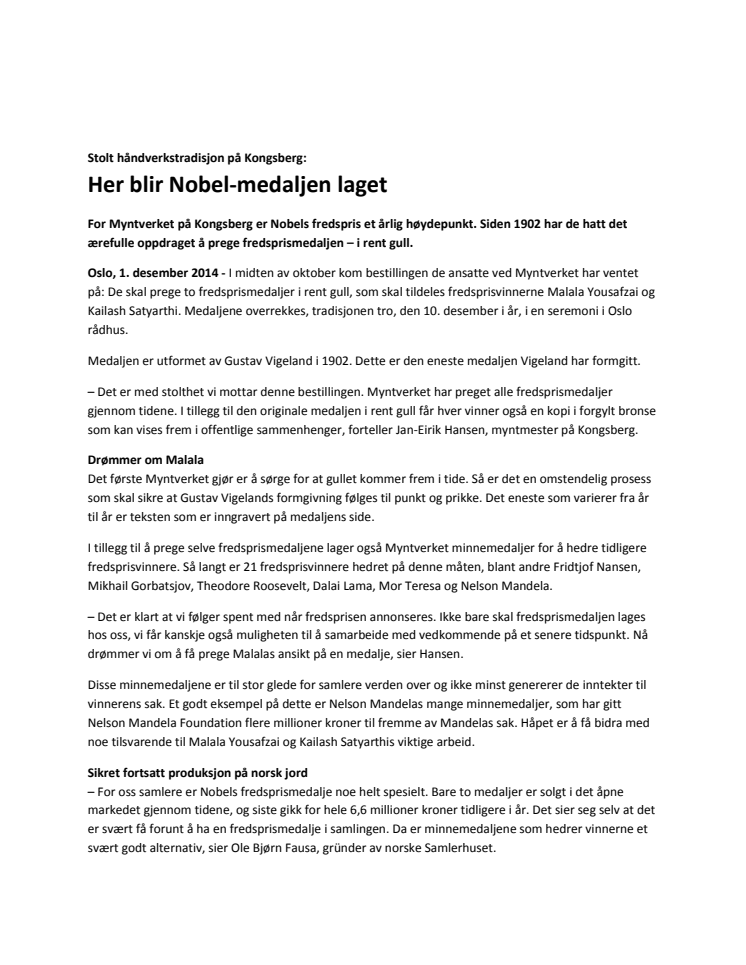 Stolt håndverkstradisjon på Kongsberg: Her blir Nobel-medaljen laget
