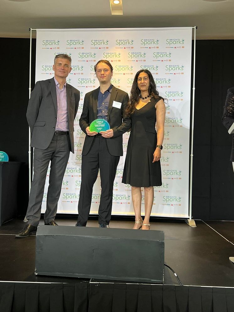 Arthur collecting his award with Richard Watts and Isabella Mascarenhas (photo by Robbie Dunion)