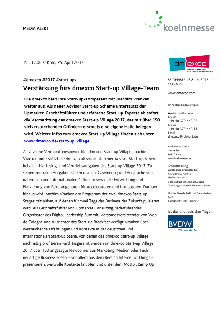 Verstärkung fürs dmexco Start-up Village-Team