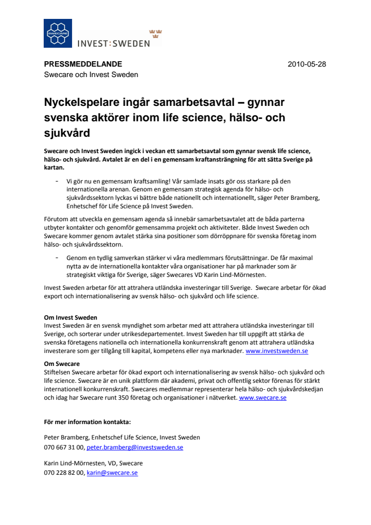 Nyckelspelare ingår samarbetsavtal – gynnar svenska aktörer inom life science, hälso- och sjukvård