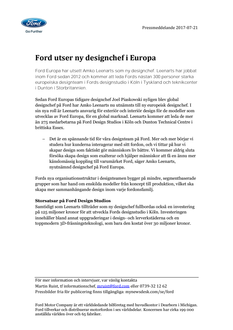Ford utser ny designchef i Europa