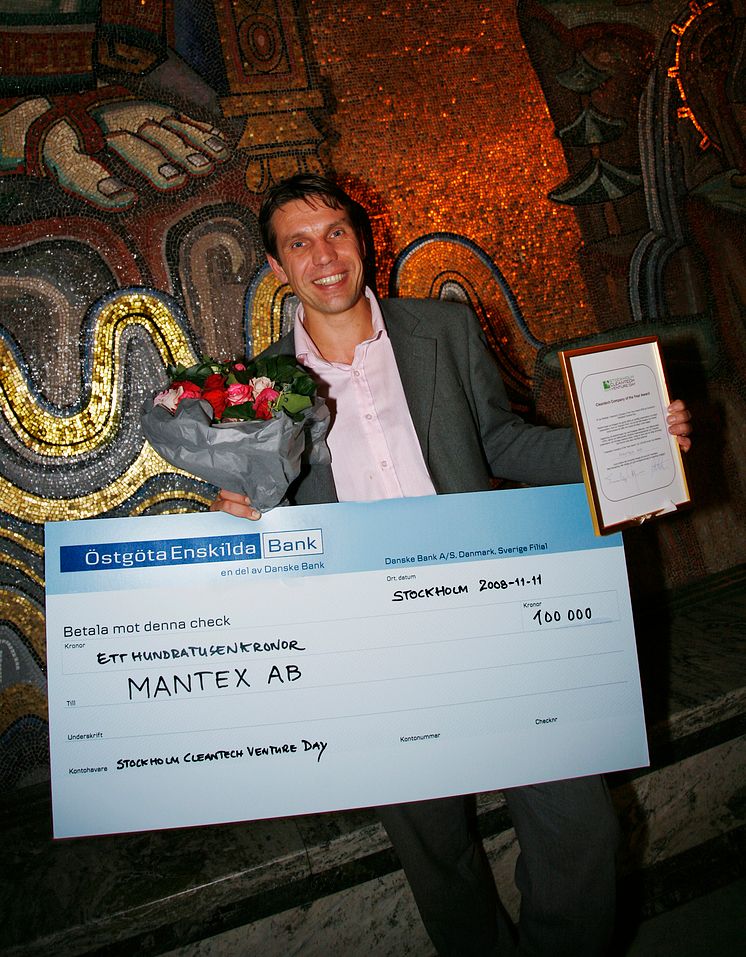 ”Cleantech of the Year Award” tilldelades Mantex AB under Stockholm Cleantech Venture Day 2008 
