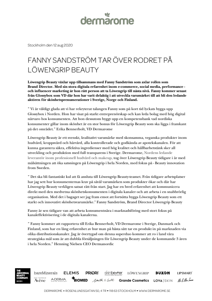 Fanny Sandström Brand Director Löwengrip Beauty