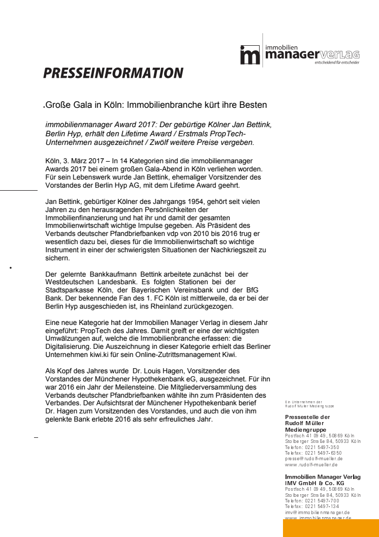 Große Gala in Köln: Immobilienbranche kürt ihre Besten