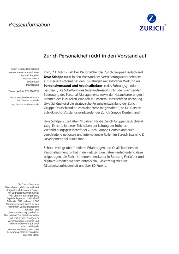 Zurich Personalchef rückt in den Vorstand auf