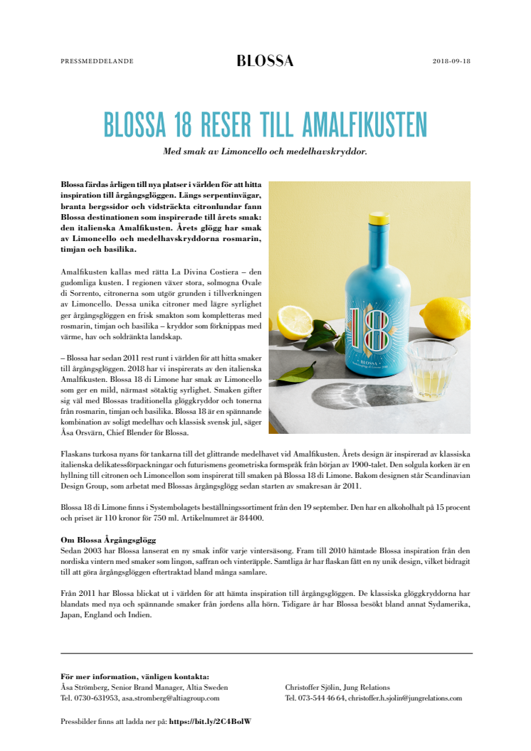 BLOSSA 18 RESER TILL AMALFIKUSTEN - Med smak av Limoncello och medelhavskryddor