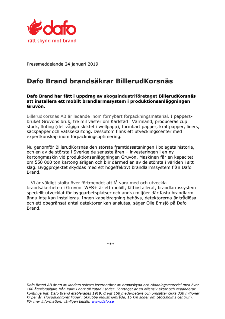 Dafo Brand brandsäkrar BillerudKorsnäs