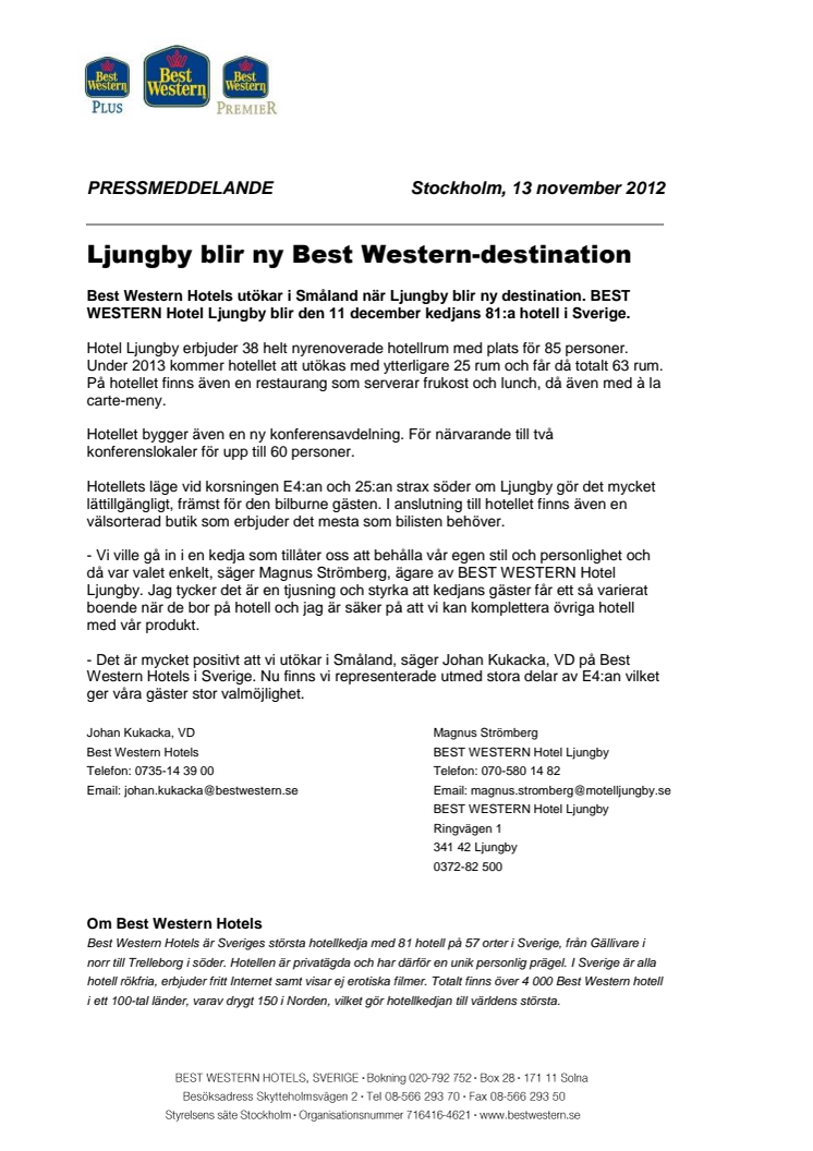 Ljungby blir ny Best Western-destination