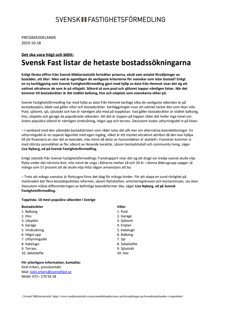 Det ska vara högt och blött: Svensk Fast listar de hetaste bostadssökningarna 