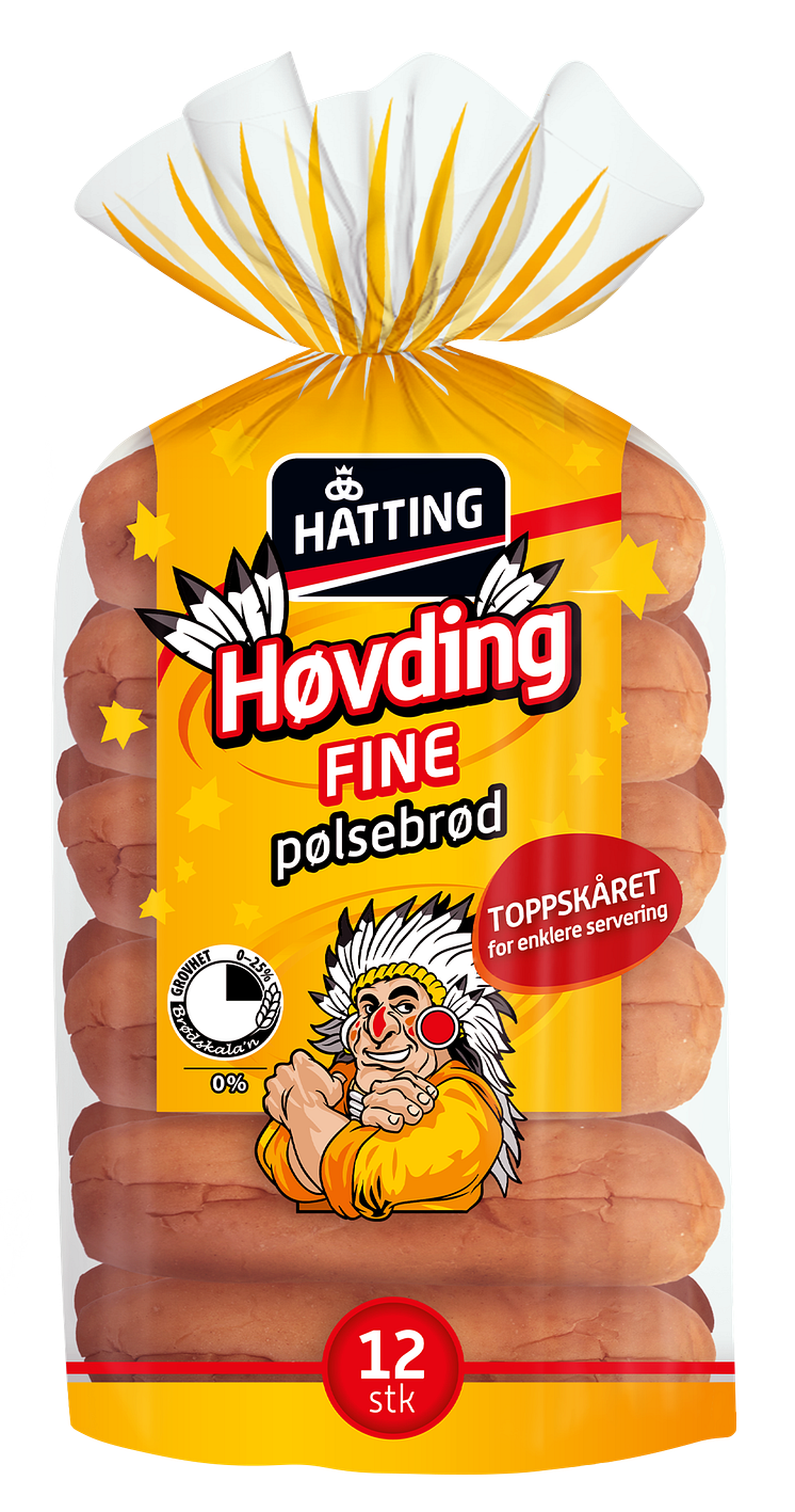 Hatting Høvding fine pølsebrød toppskåret