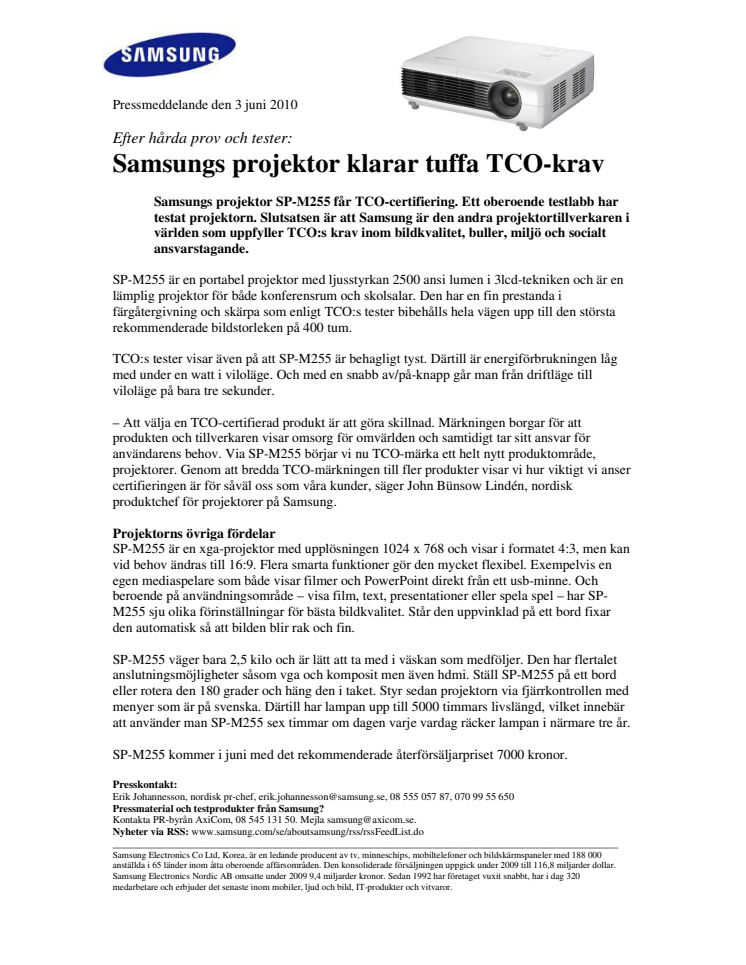 Samsungs projektor klarar tuffa TCO-krav