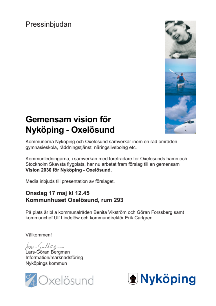 Presinbjudan: Gemensam vision för Nyköping - Oxelösund