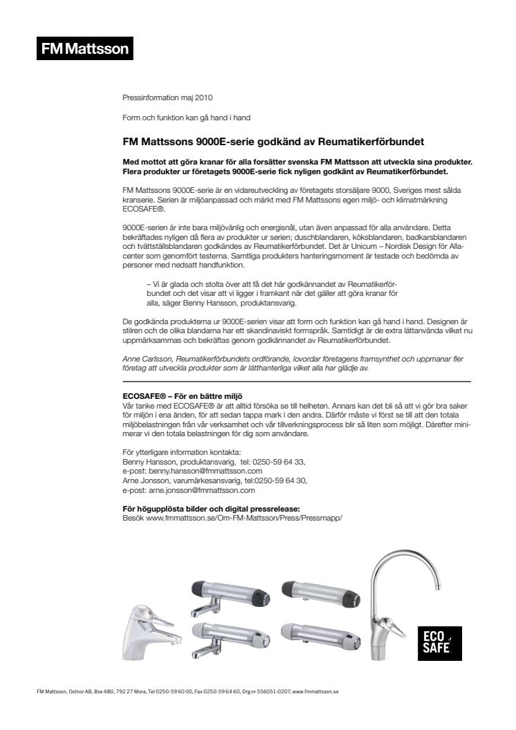 FM Mattssons 9000E-serie godkänd av Reumatikerförbundet