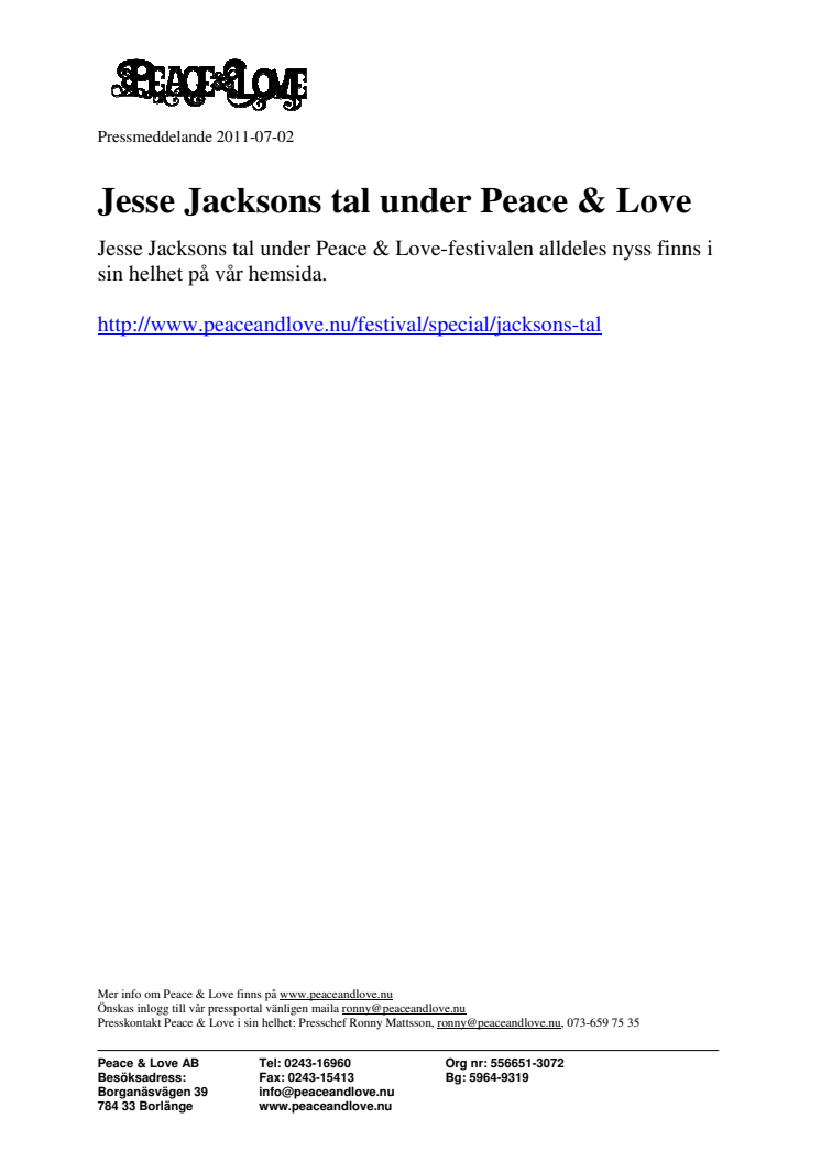 Jesse Jacksons tal under Peace & Love