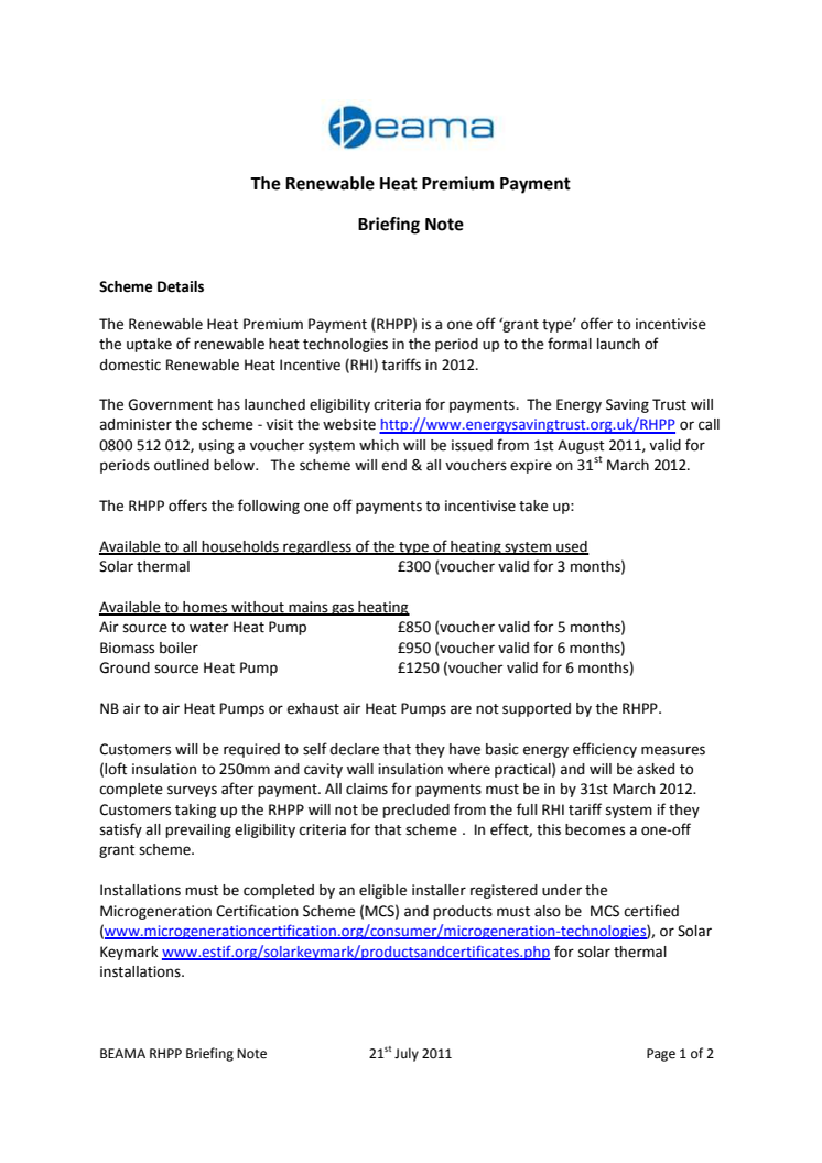 Renewable Heat Premium Payment Scheme