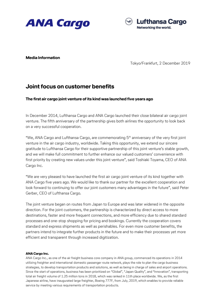 Joint focus on customer benefits