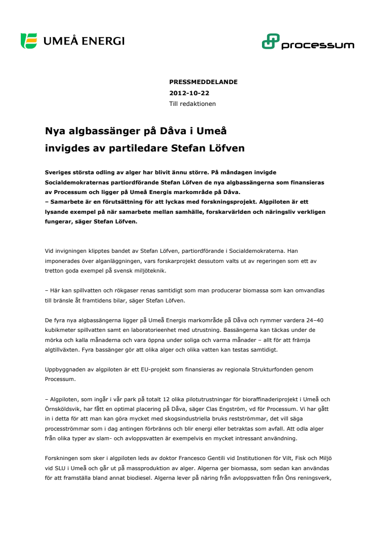 Nya algbassänger på Dåva i Umeå invigdes av partiledare Stefan Löfven
