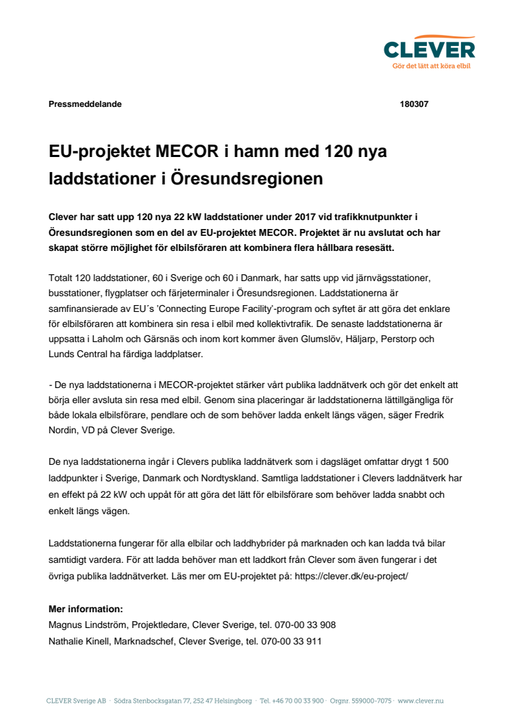 EU-projektet MECOR i hamn med 120 nya laddstationer i Öresundsregionen 