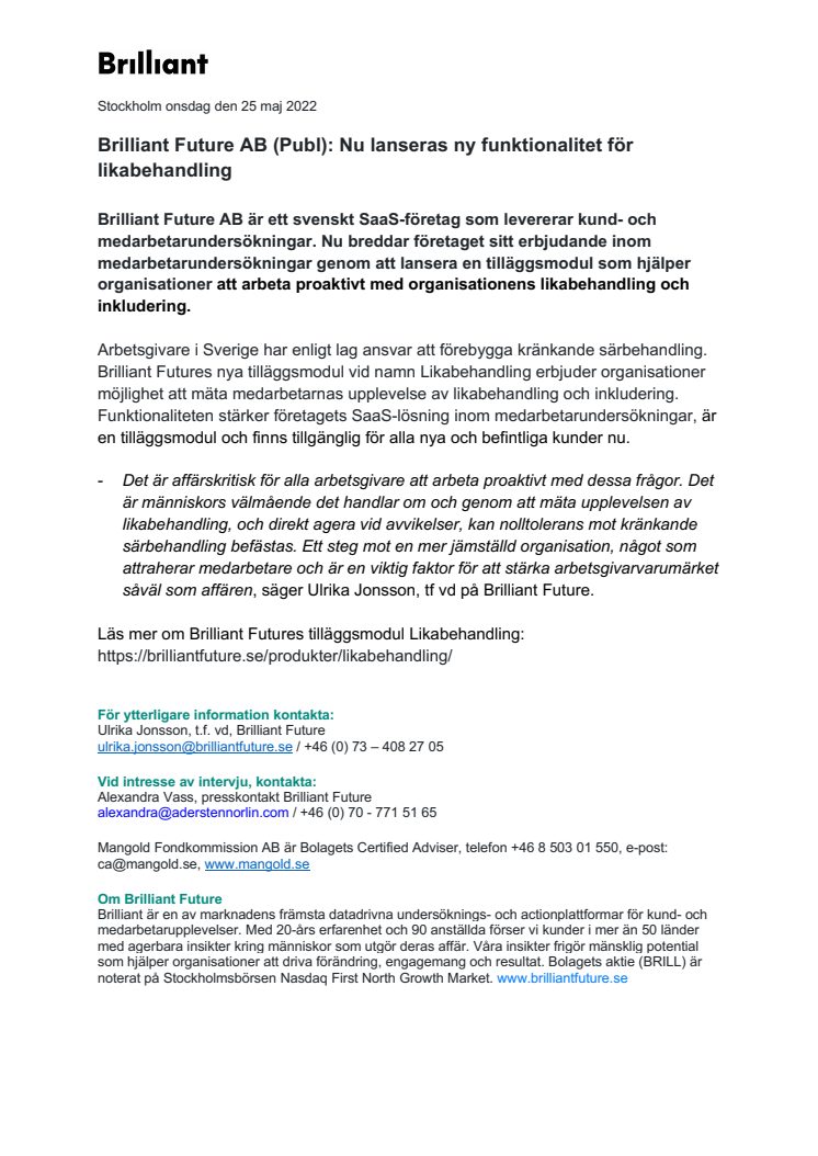 Brilliant Future AB (Publ) Nu lanseras ny funktionalitet för likabehandling_220525.pdf