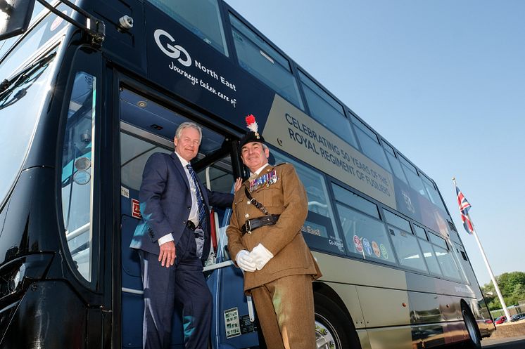 Go North East managing director Kevin Carr with Major Gary Jones - Community Engagement Officer, Fifth Fusiliers