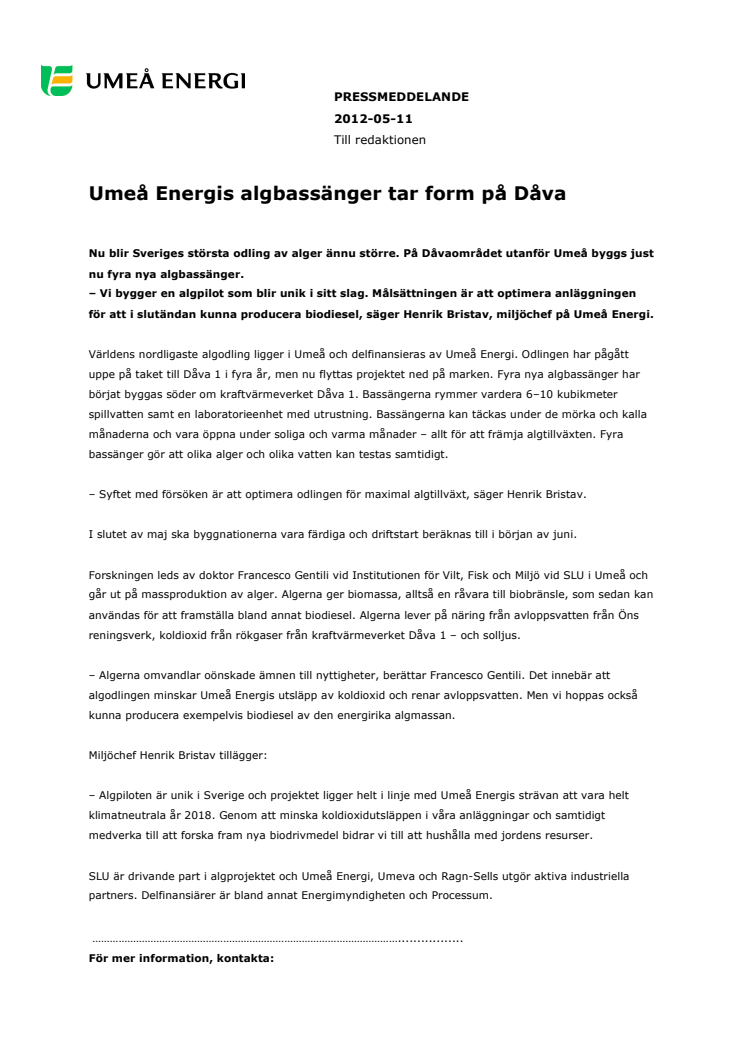 Umeå Energis algbassänger tar form på Dåva
