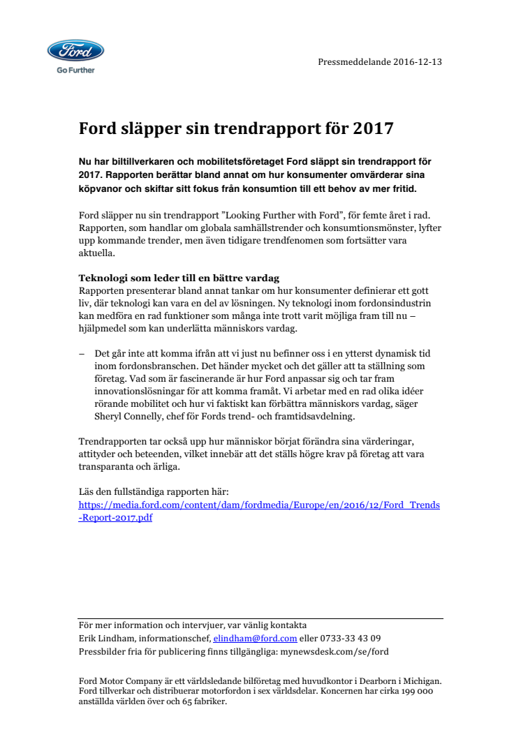 Ford släpper sin trendrapport för 2017