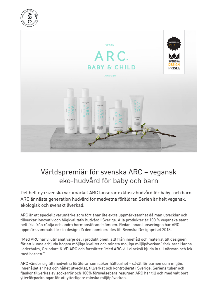 Världspremiär för svenska ARC – vegansk eko-hudvård för baby och barn 