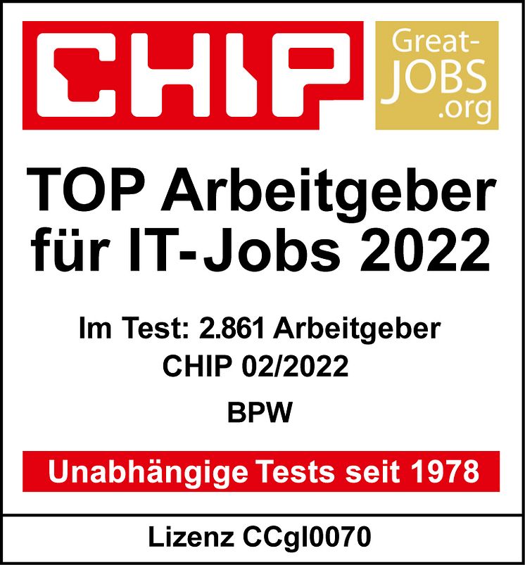 Testsiegel CHIP Top-Arbeitgeber für IT-Jobs für BPW