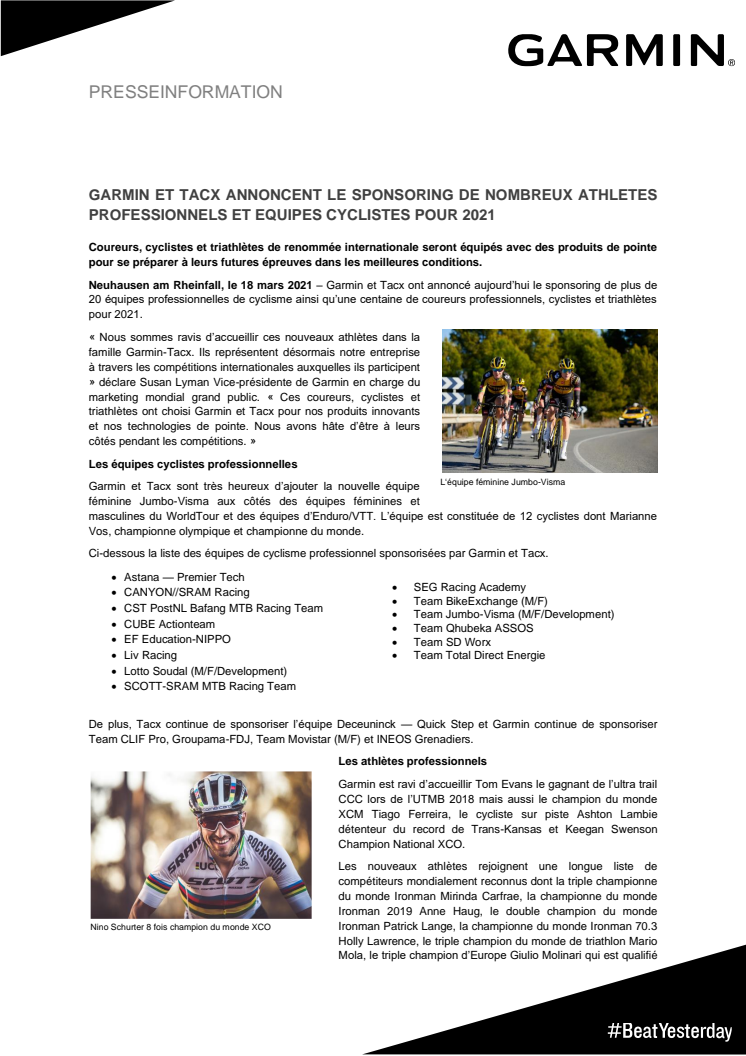 CP Garmin Pro Cycling Pro Athletes Sponsoring 2021