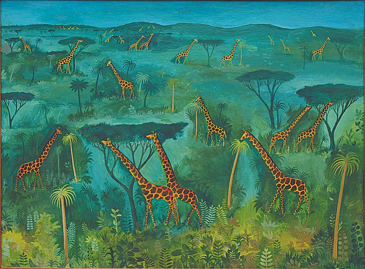 Hans Scherfig, Grøn savanne - 32 giraffer på grøn savanne, 1949. Privateje. Foto: LAMBERTHs Forlag