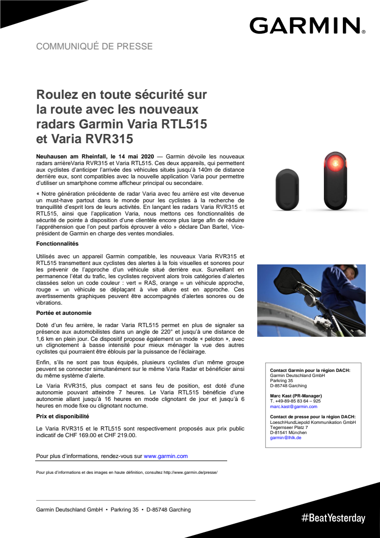 Roulez en toute sécurité sur la route avec les nouveaux radars Garmin Varia RTL515 et Varia RVR315